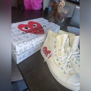 Converse Comme Des Garçons High Top Cream Sneakers size 8.5W/6.5M